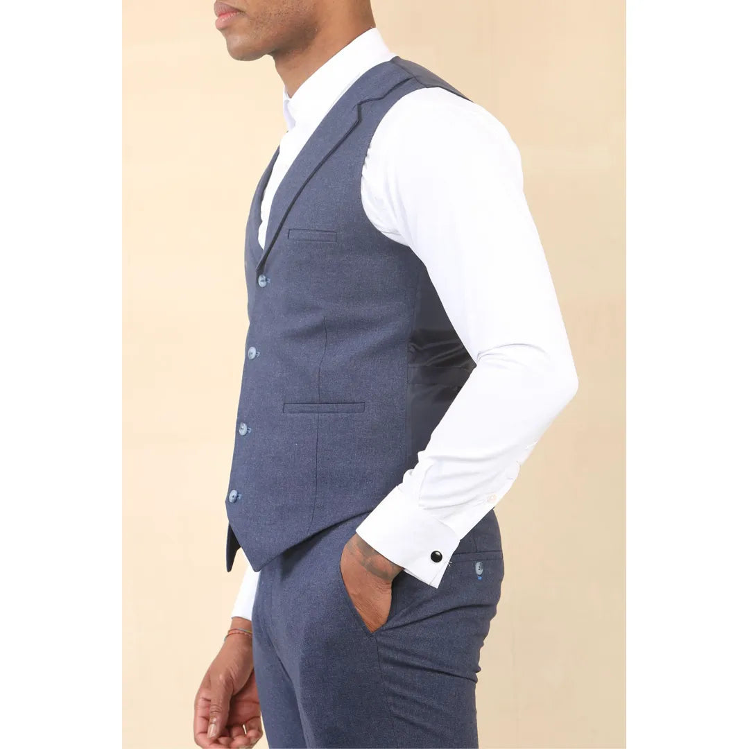 TP-24 - Men's Navy 3 Piece Linen Summer Wedding Suit
