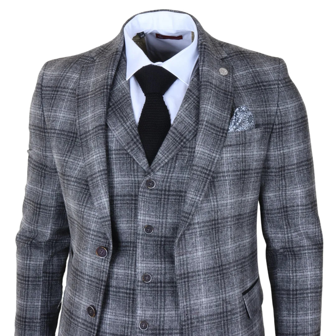 TP-30 - Men's Grey Tweed Check 3 Piece Suit