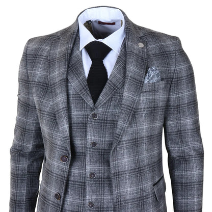 TP-30 - Men's Grey Tweed Check 3 Piece Suit