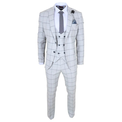 TP-33 - Men's 3 Piece Tailored Fit Grey Plaid Check Suit
