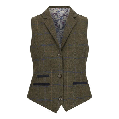 TPSTZ71 - Women's Olive Green Tweed Blazer Waistcoat