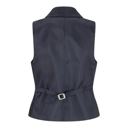 TPSTZ72 - Women's Navy Blue Tweed Blazer Waistcoat