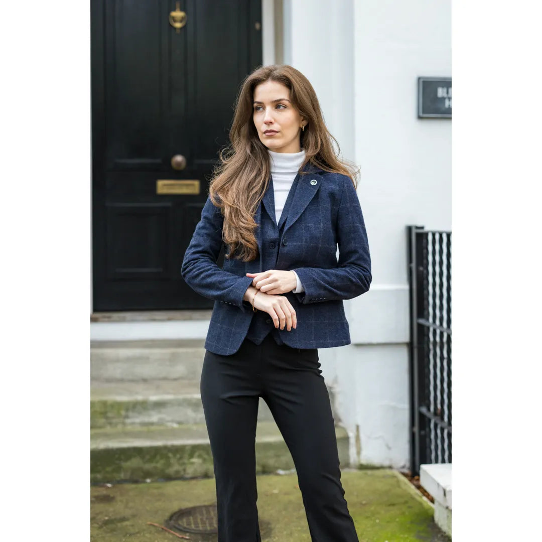 TPSTZ72 - Women's Navy Blue Tweed Blazer Waistcoat