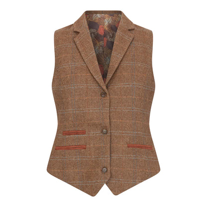 TPSTZ73 - Women's Oak Brown Tweed Blazer Waistcoat