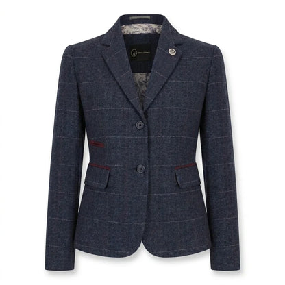 TPW-32 - Women's Navy Wool Blend Tweed Blazer Waistcoat