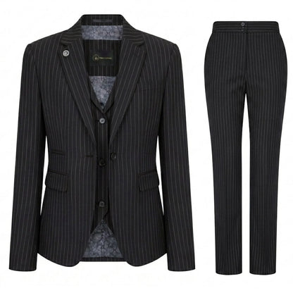 TPW-38 - Women's 3 Piece Black Pinstripe Suit