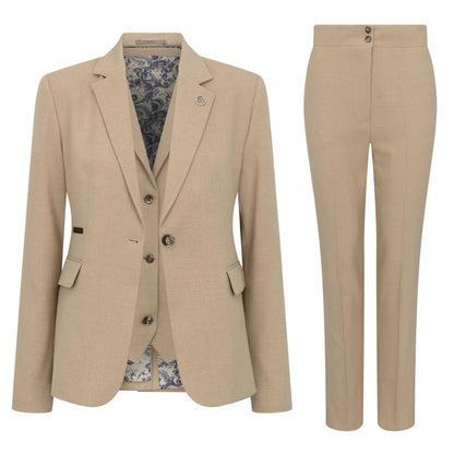 TPW-54 - Women's Cream 3 Piece Prince of Wales Check Suit