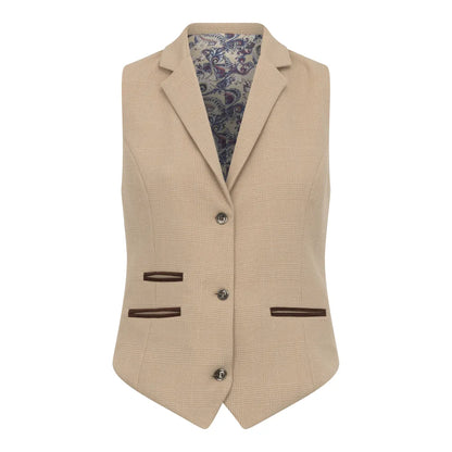 TPW-54 - Women's Cream 3 Piece Prince of Wales Check Suit
