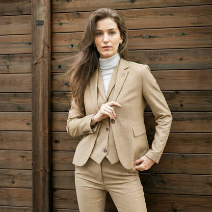 TPW-54 - Women's Cream 3 Piece Prince of Wales Check Suit