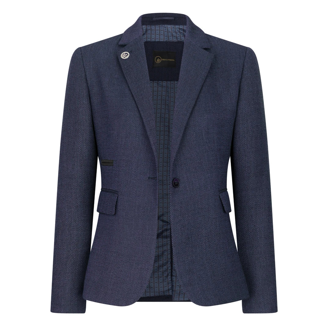 TPW-AK-04 - Women's Navy 3 Piece Herringbone Tweed Suit