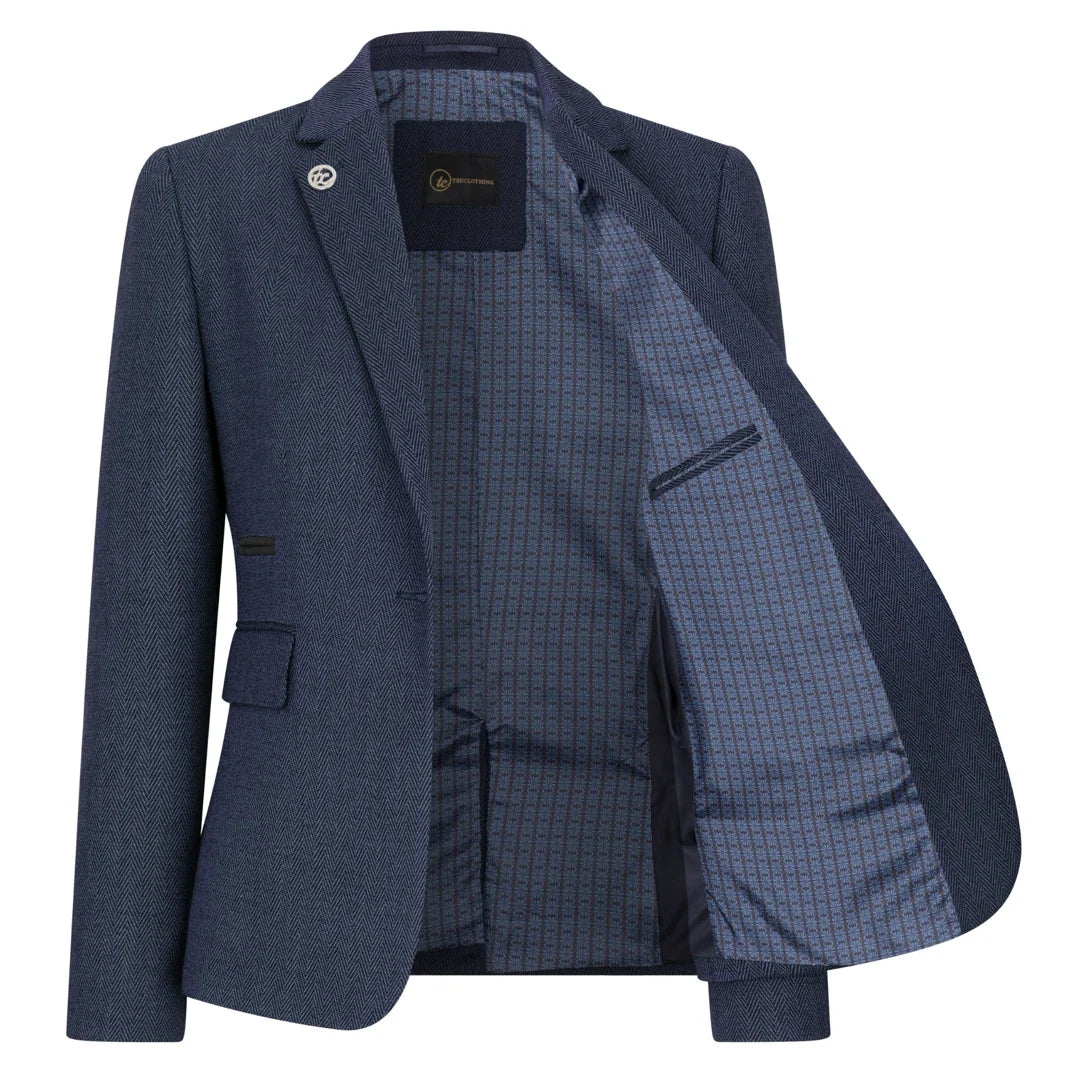 TPW-AK-04 - Women's Navy 3 Piece Herringbone Tweed Suit