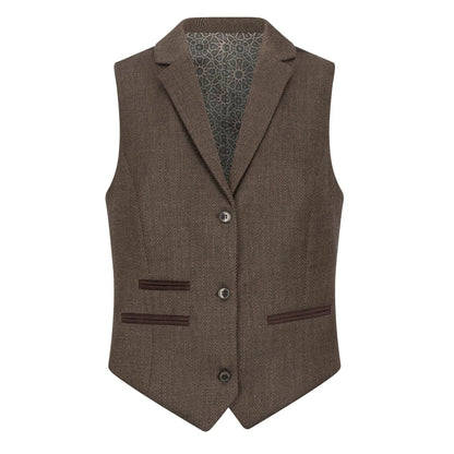 TPW-AK-06 - Women's Brown 3 Piece Herringbone Tweed Suit