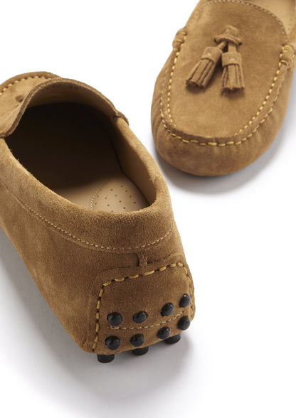 Women's Tasselled Driving Loafers, tobacco suede