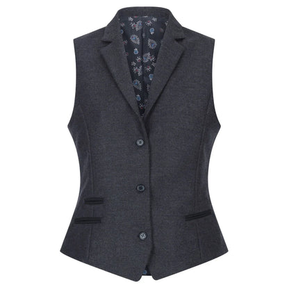 Women Black Blazer Waistcoat Tweed Herringbone Wool Classic 1920s