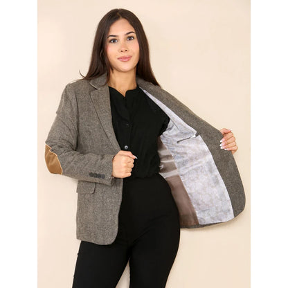 Women's Herringbone Tweed Waistcoat Blazer Oak Brown Classic Jacket