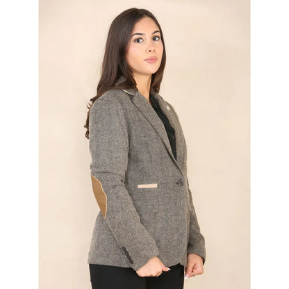 Women's Herringbone Tweed Waistcoat Blazer Oak Brown Classic Jacket