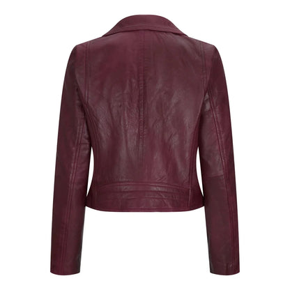 Women's Leather Biker Jacket Cross Zip Tan Brown Black Red Yellow
