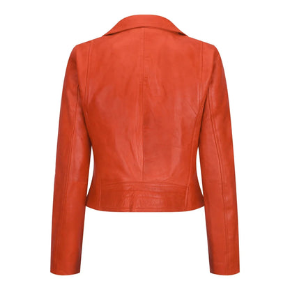 Women's Leather Biker Jacket Cross Zip Tan Brown Black Red Yellow