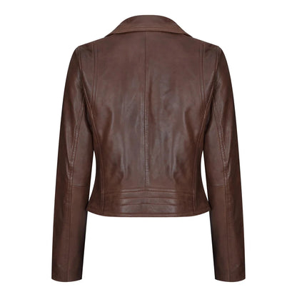 Women's Leather Biker Jacket Cross Zip Tan Brown Black Red Yellow
