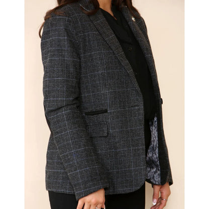 Women's Tweed Check Waistcoat Blazer Grey Suit