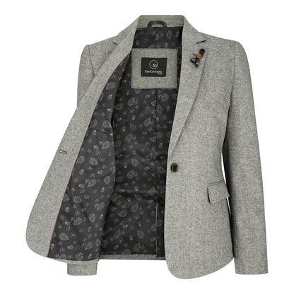 wsn03 - Women's Tweed Grey Blazer Jacket Waistcoat Elow Patch Peaky 1920s